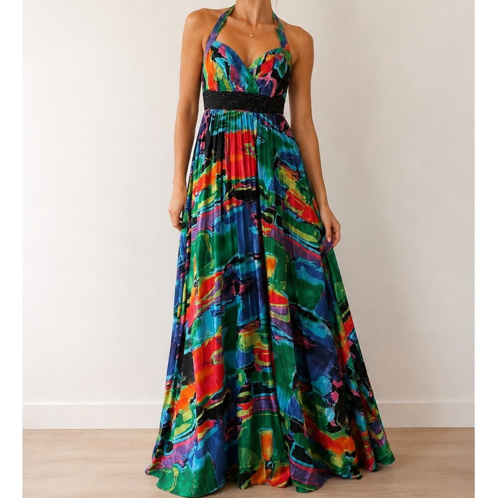 My Michelle Y2K Halter Maxi Dress Beaded Homecoming Formal Prom Medium